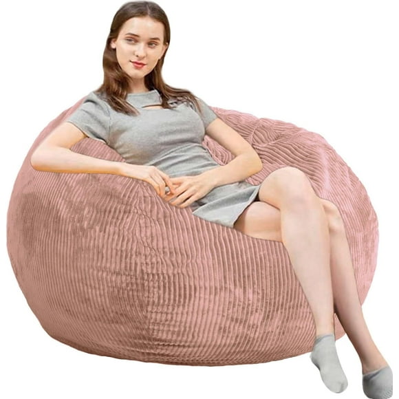 Bean Bag Chairs with Faux Rabbit Fur Cover, 3 ft Giant Memory Foam Bean Bag Chairs for Adults/Teens with Filling,Ultra Soft Faux Fur Fabric, Round Fluffy Sofa for Living Room Bedroom College Dorm