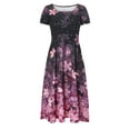thumbnail image 5 of USSUMA Dress for Women Wedding Guest, Women's A Line Swing Midi Dresses Floral Printed Short Sleeve Scoop Neck Elegant Dress Evening Party Sun Dresses, 5 of 8