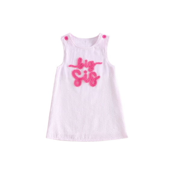 BemeyourBBs Toddler Baby Girl Big Sister Dress Baby Girls Summer Tank Dress Overalls 6 12 18 24 Months 2 3 4 Years Lil Sis Letter Graphic Pink Striped Sleeveless A-Line Dress