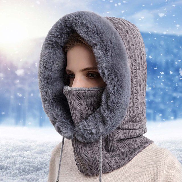 Casquette de Ski Imperméable pour Femmes, Casquette de Visage Chaude avec Capuche Intégrée