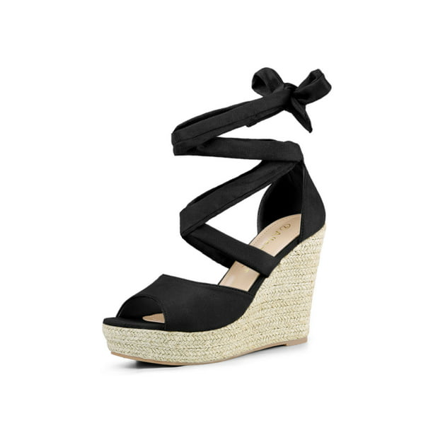 Allegra Women's Solid Color Lace up Espadrilles Platform Wedges Sandals -
