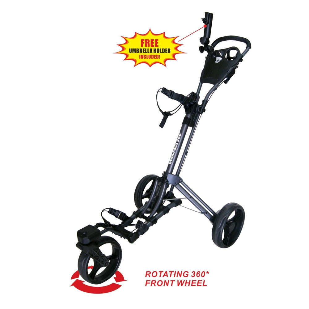 QWIKFOLD 360 Swivel 3 Wheel Push Pull Golf Cart with 360 Rotating