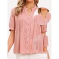 thumbnail image 2 of DARING DIVA Women's Button Down Tops Short Sleeve Pleated Front V Neck Blouse XS Pink, 2 of 6