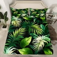 thumbnail image 2 of Homewish Teens Tropical Leaves 4 Pieces Queen Sheet Sets,Black Green Ultra Soft Flat Sheet,Botanical Plants Queen Fitted Sheet,Microfiber Bedroom Decor, 2 of 7