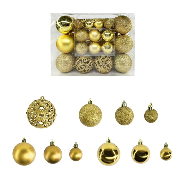 Juego de adornos de bolas de Navidad 50PCS | Estilos y tamaños surtidos Decoraciones de árboles navideños | Plástico Mate Brillante con Purpurina | Paquete de regalo de repisa de corona fácil de