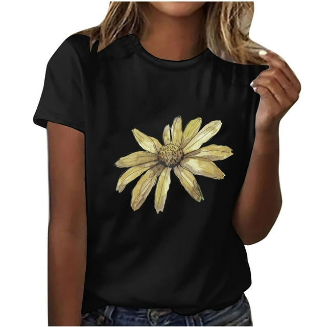 Camisetas de Manga Corta para Mujeres de Longitud Regular de Poliéster Sólido, Camiseta de Fiesta de Mayo Y Blusa Del Festival para la Primavera Y el Verano