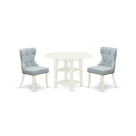 East West Furniture East-West Furniture SUSI3-LWH-15 - A dining room table set of 2 excellent dining chairs with Linen Fabric Baby Blue color and a lovely dining table with Linen White color