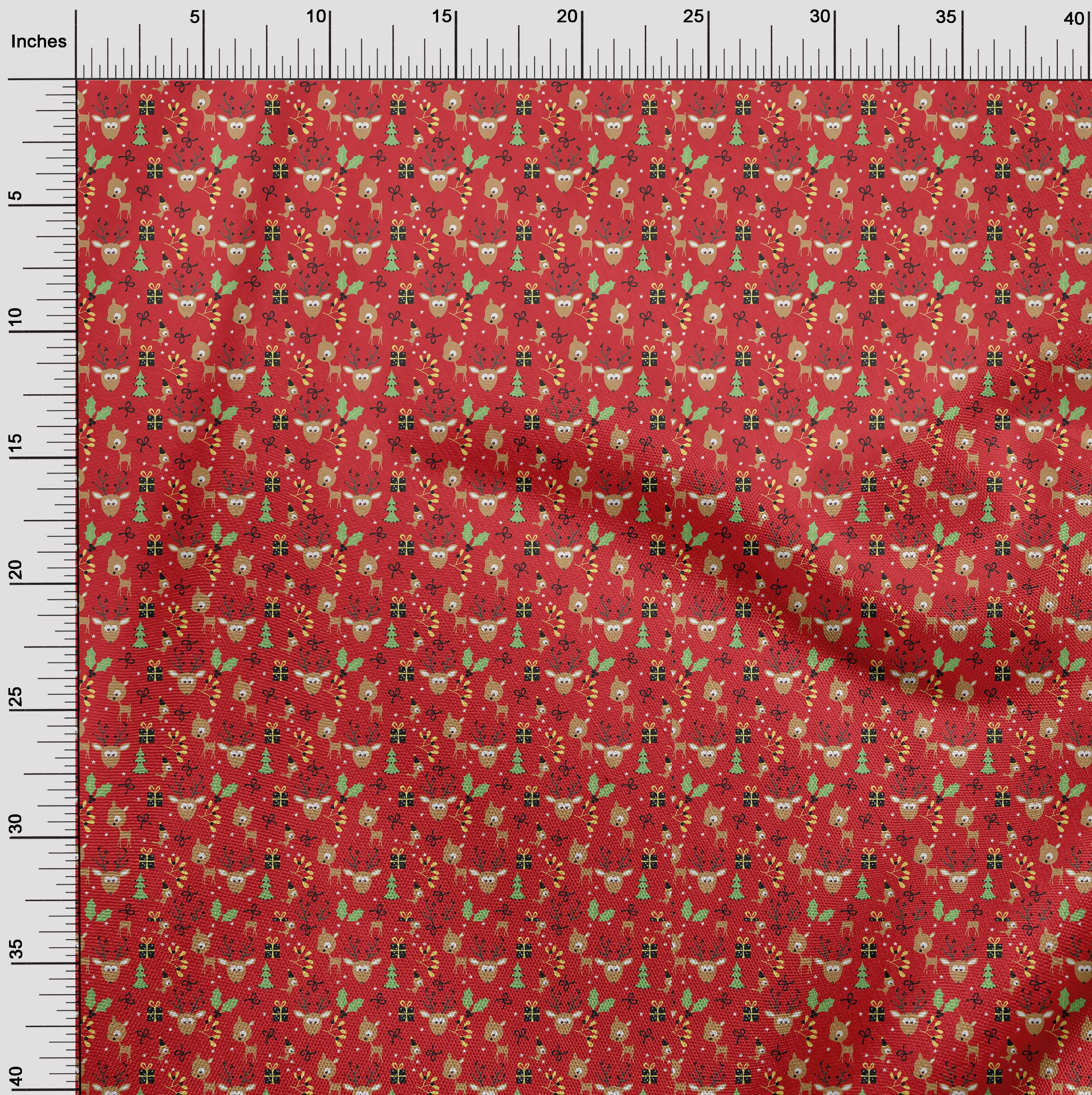 oneOone Polyester Spandex Red Fabric Merry Christmas Fabric For Sewing Printed Craft Fabric By The Yard 56 Inch Wide-CFU
