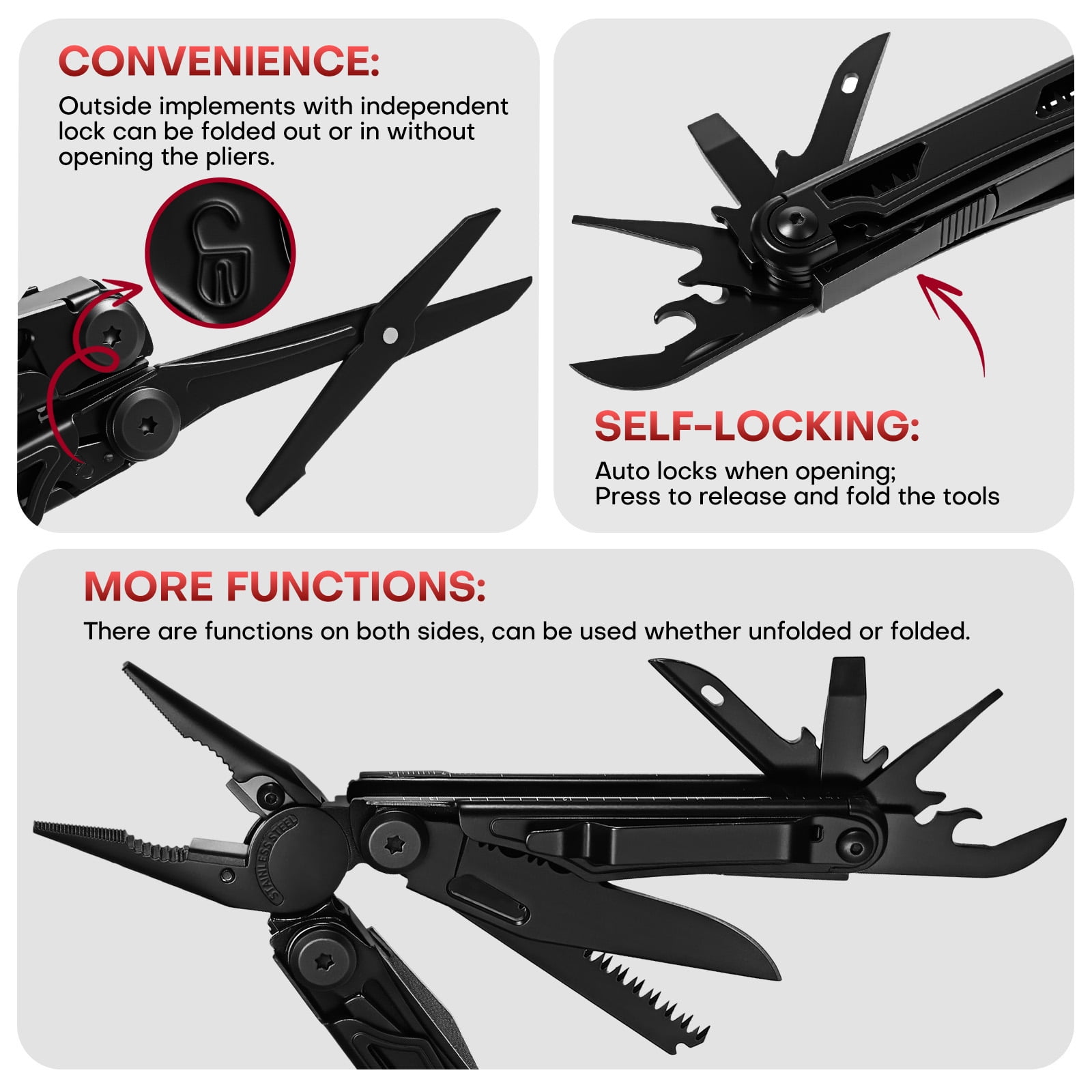 TAWOM Multitool Pocket Knife, 27-in-1 Stainless Steel Needle Nose Pliers with Screwdrivers, Self-Locking Multi tool EDC Gear with Sheath, Ideal for Survival, Outdoor, Camping