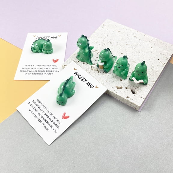 Green Dinosaur Resin Pocket Card, Comfort Card with Curling Posture, Holiday Gift for Greetings, Encouragement, Collecting, 1 Pc, by Ihhxbs