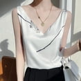 thumbnail image 3 of 2024 Summer Women's V-neck Silk Top Satin Top with Beautiful Print Luxry Summer Vest Top Cropped Top Tops for Women Sexy Blouse (CORAL RED,S), 3 of 7