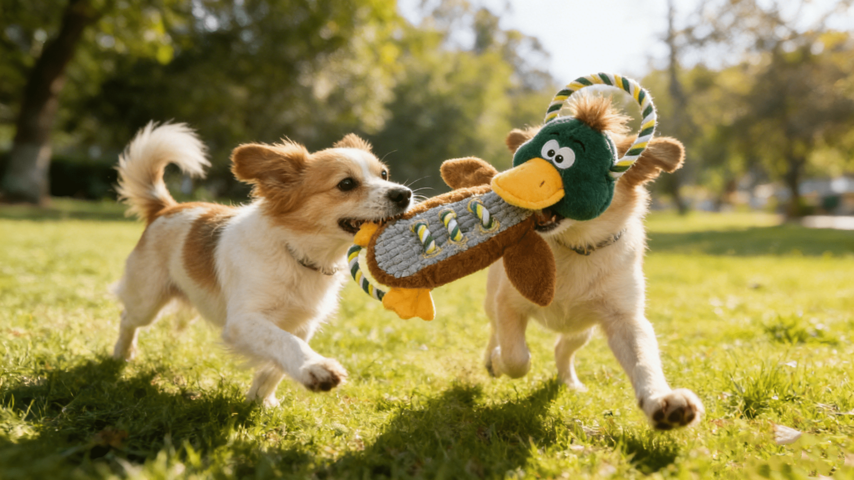 Duck Plush Squeaky Dog Toy, Tug of War Interactive Chew Toy with Rope, Durable Teeth Cleaning Pet Toy for Small to Medium Dogs