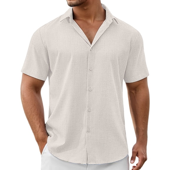 Mens Shirts Linen Short Sleeve Lightweight Breathable Casual Summer Outdoor Activities Tops