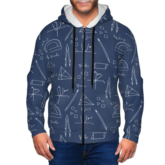 Zip Up Hoodies for Men - Math Print blue ruler Long Sleeve Comfrt Men'S Fashion Hoodies & Sweatshirts, Jackets for Men Hoodies Pullover Clothing Clothes with Pouch