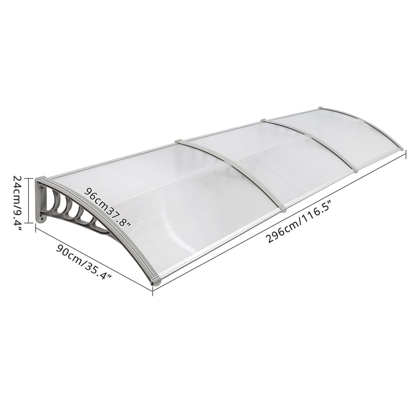 Household Door Window Rain Cover, ABS Polycarbonate Aluminum Bracket Eaves Canopy, Transparent Board Gray Holder Waterproof Sunshade Canopy for Home Decoration