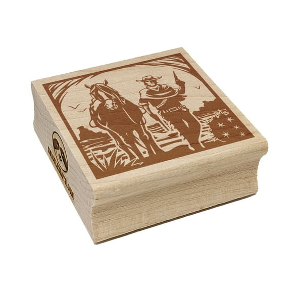 Cowboy with Guns and Horse Square Rubber Stamp Stamping Scrapbooking Crafting - Small 1.25in