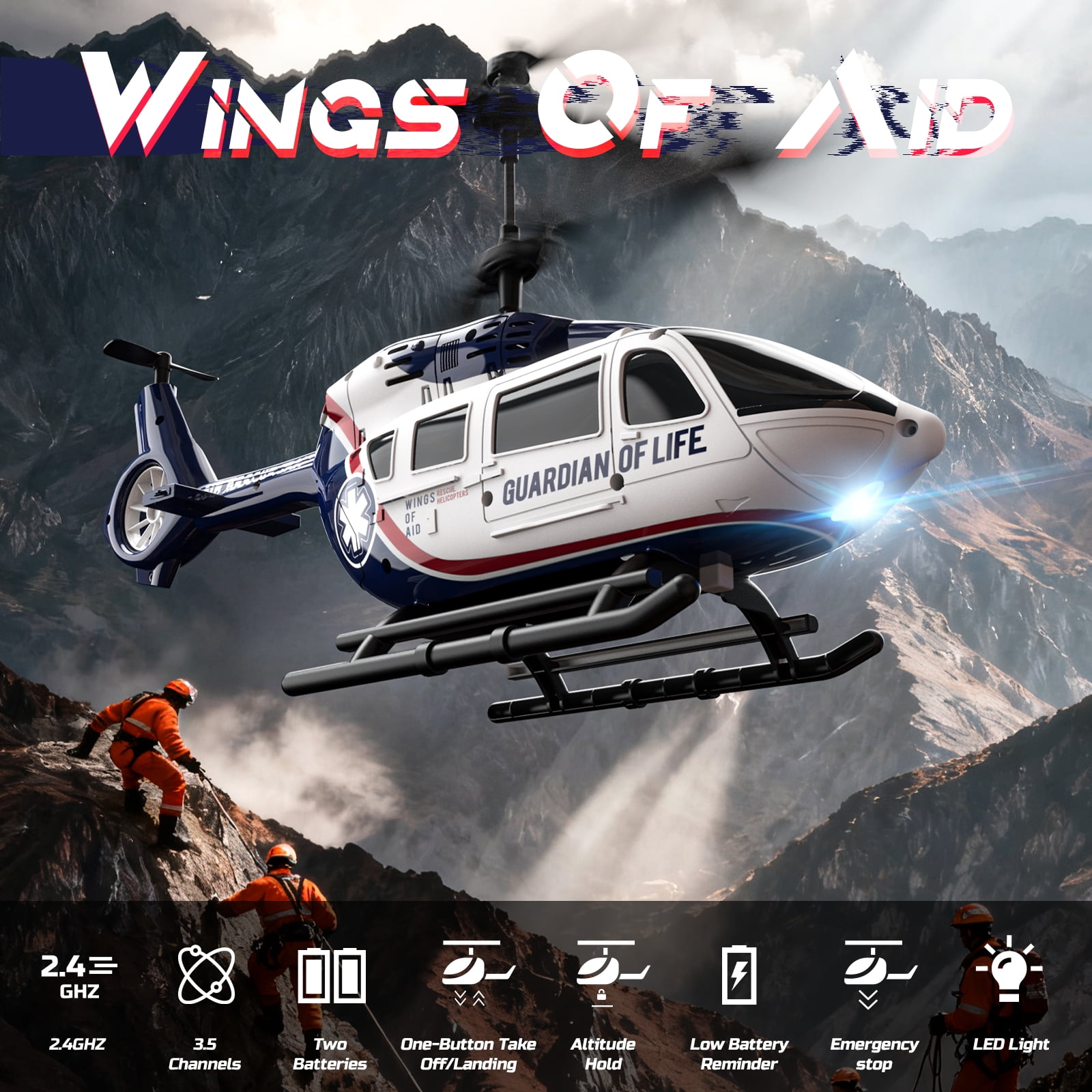 DEERC RC Helicopter for Adults,Rescue Remote Control Helicopter for Kids 8-12, Toy Helicopters RC with LED Lights, 2 Batteries, Altitude Hold, 2.4GHz Military Style for Indoor, Ideal for Birthday