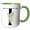 Green/White, variant on 3drose, Pretty Tropical Leaf Monogram Initial T, 11oz Two-tone Black Mug