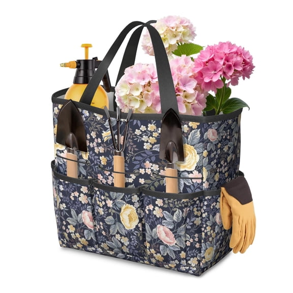Garden Tool Bag,Pioneer Flower Floral Print Pattern Garden Tool Organizer,Garden Gifts,Waterproof Multi-Pocket Garden Tool Storage 11.8x5.5x11.4 Inch(Tools NOT Included)