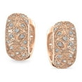 thumbnail image 2 of Bling Jewelry Womens Victorian Style CZ Accent Wide Filigree Flower Huggie Mini Hoop Earrings Rose Gold Plated, 2 of 7