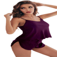 thumbnail image 1 of LYMAYTER Ensemble de Pyjamas en Satin de Soie pour Femmes, Col Rond, Haut Cami et Shorts, 2 Pcs, S-TTG, 1 of 9