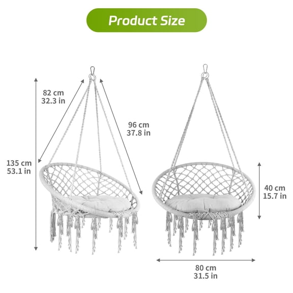 Tanfengu Indoor & Outdoor Use Hanging Lounge Chair, Complete Installation Hardware Macrame Hanging Chair, Boho Swing Chair for Balcony