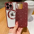 thumbnail image 2 of Compatible with iPhone 12 pro Magnetic Glitter Case-6.1 Inch, Luxury Love Heart Pattern Plating Clear Case, Compatible with MagSafe for Women Girls Shockproof Back Cover-Red, 2 of 14
