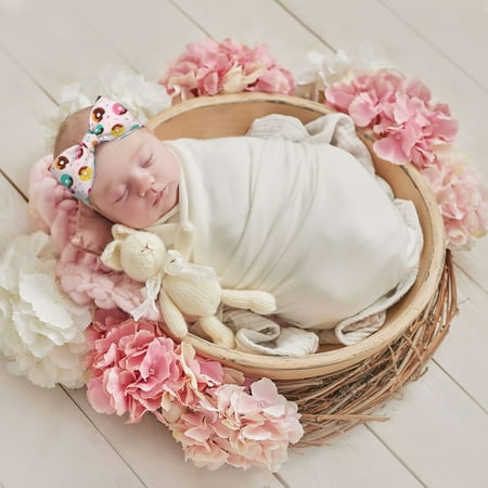 Cauagu Donut Print Bow Headband for Baby Girls,Hairbands with Bow Elastic Hair Accessories Shower Gift for 0-6 Months Newborns Infants Toddlers & Kids