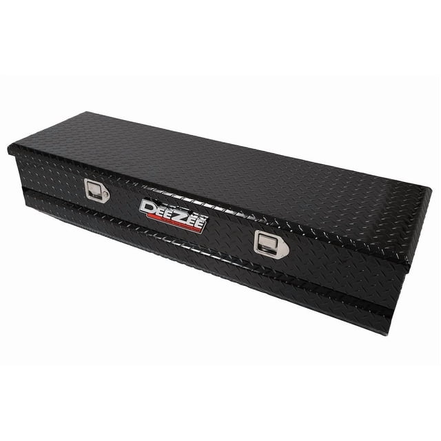 Dee Zee Tool Box DZ8556B Red Label; Chest; Single Lid; Diamond Tread; Black Gloss Powder Coated Aluminum; 8.9 Cubic Foot Capacity; Slanted Base