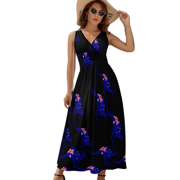 Australian Kangaroo Flag Blue Dress Fashion Boho Beach Long Dresses Female Party Printed Maxi Dress