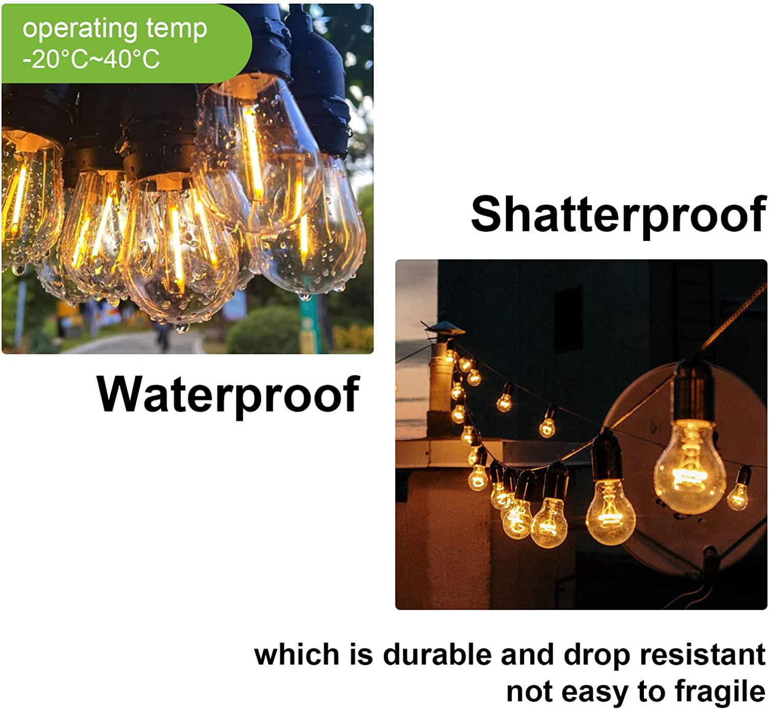 24-Pack String Light Bulbs, S14 Outdoor Waterproof Replacement Bulb, E26 Base Bulbs, 1W 120V, 2700K