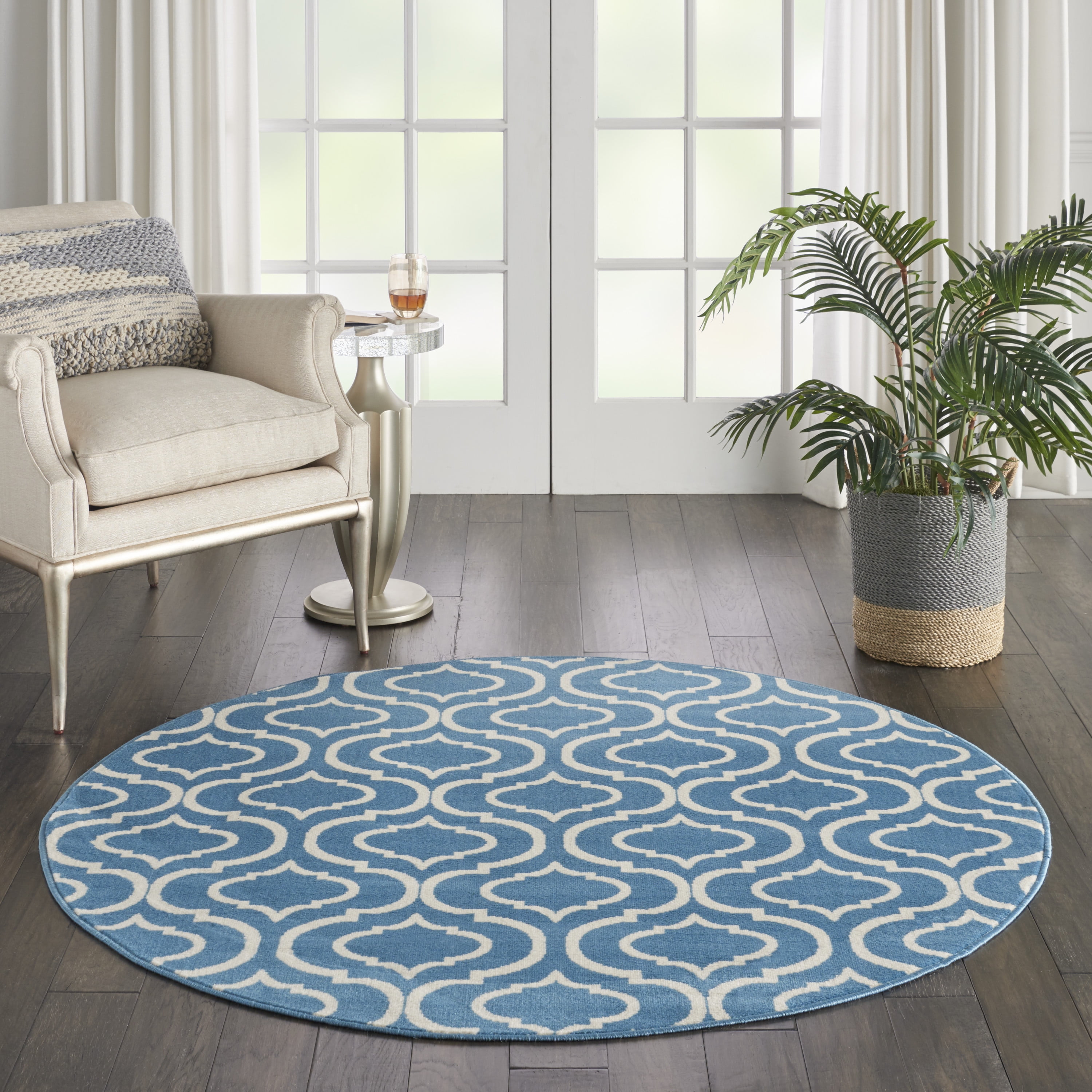 Nourison Jubilant Modern Moroccan Blue 5'3" x ROUND Area Rug, (5' Round