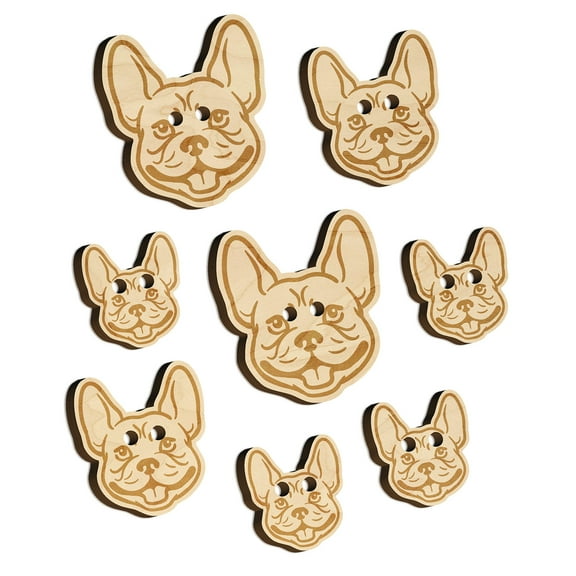 Frenchie French Bulldog Dog Head Wood Buttons for Crochet Knitting Sewing DIY Craft - 1.00 Inch Medium (7pcs)