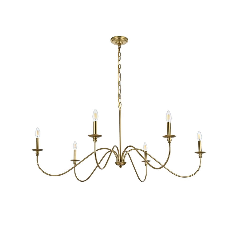Living District Rohan 48" 6-Light Transitional Metal Chandelier in Satin Gold