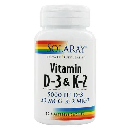Solaray - Vitamine D3 5000 UI et K2 50 mcg MK7 - 60 Vegetarian Capsules
