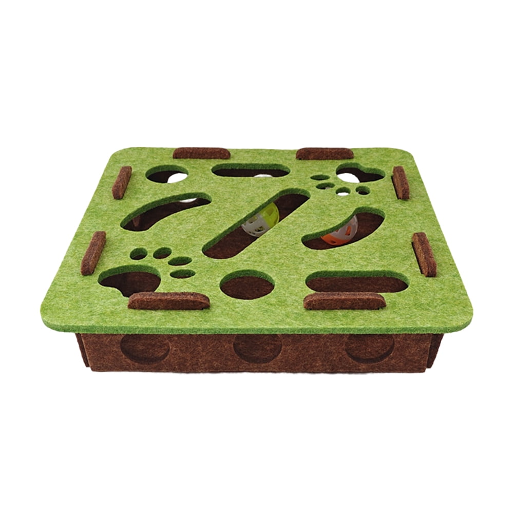 RENDZJ Felt Puzzle Box with Ball Cat Puzzle Toy for Kittens Cats (Square Green Brown)