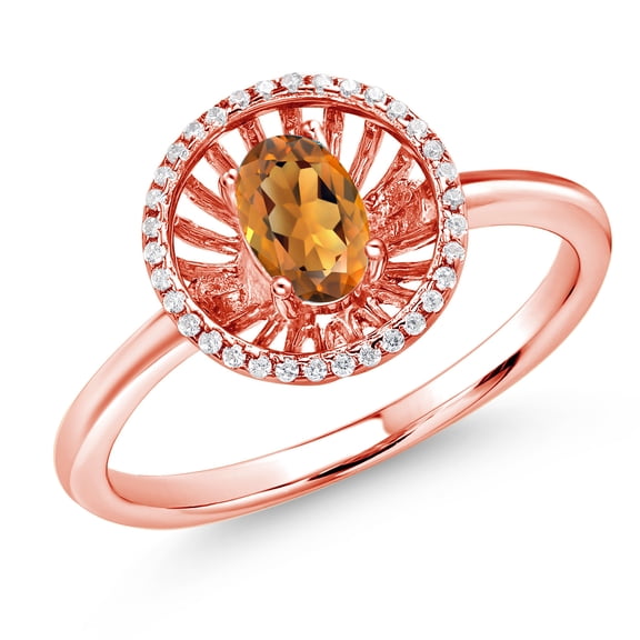 Gem Stone King 18K Rose Gold Plated Silver Orange Red Madeira Citrine Ring for Women (0.88 Cttw, Oval 6X4MM, Gemstone Birthstone, Size 9)