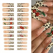 RAGUPEL 24Pcs Glue on Nails for Women,Leopard Print Square Press on Nails,3D Cherries Stick on Nails,Nail Press Ons for Parties,Gatherings and Photo Shoots,Style1