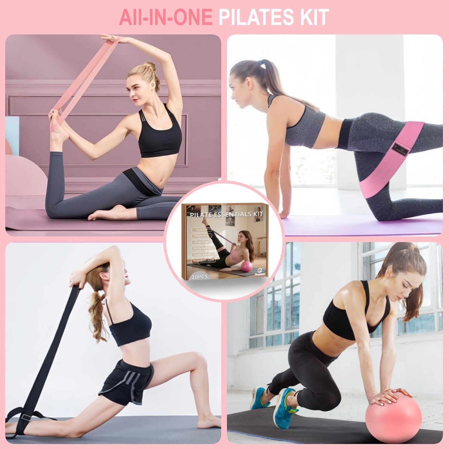 Pilates Essentials Kit for Women - Better Yoga Pilates Kit for Home Workouts with Pilates Ring and Ball Set,Booty Bands,Figure 8 Resistance Band,Yoga Bands for Stretching