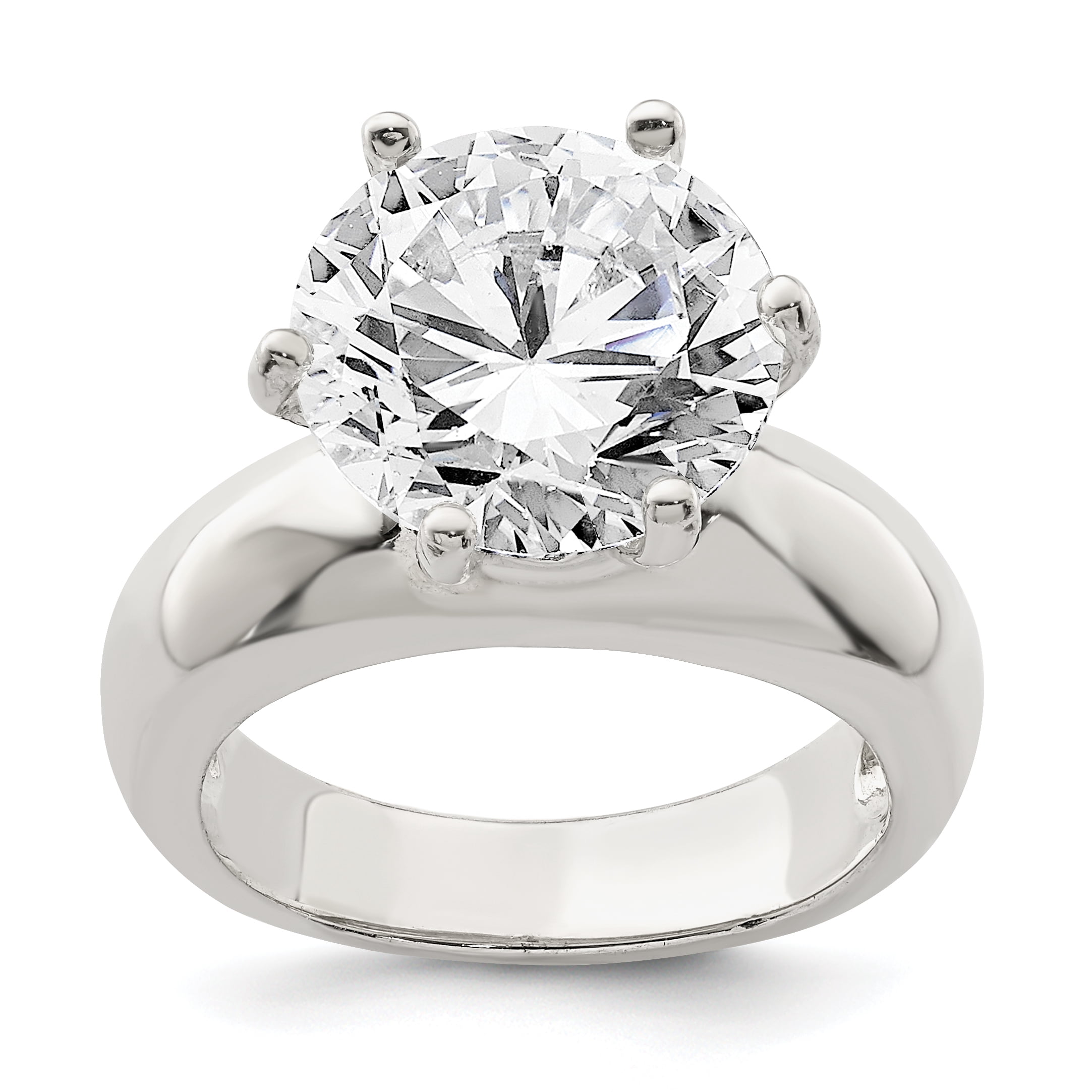 925 Sterling Silver Solitaire Round Cubic Zirconia Cz Band