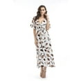 thumbnail image 4 of Bohemian Dress for Women Short Sleeve V-Neck Chiffon Feather Pattern Maxi Dress, White, 4 of 7