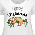 thumbnail image 4 of Inktastic Merry Christmas Cute Sloth with Santa Hat and Lights Women's Plus Size T-Shirt, 4 of 5