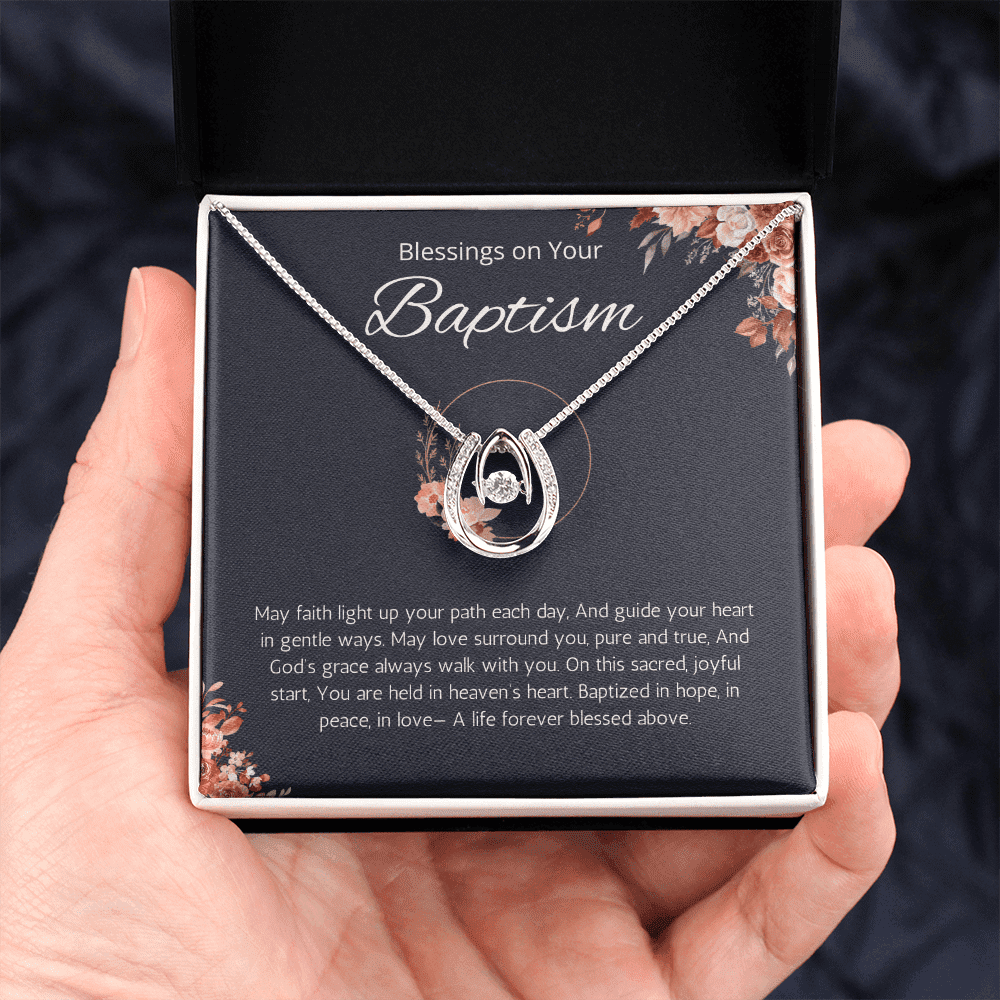 Baptism Gift Necklace, Christening Jewelry Present, Lucky in Love Necklace for Daughter, Adult Baptism Gift Goddaughter