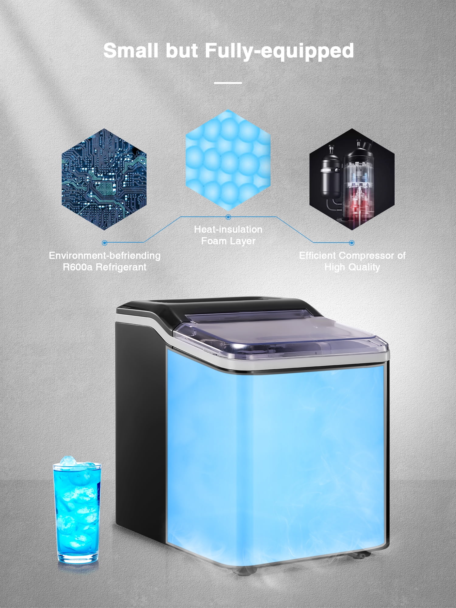 NORTHCLAN Ice Maker Countertop, 9 Bullet Ice in 5 Minutes, 30 lbs Ice in 24 Hrs, Black