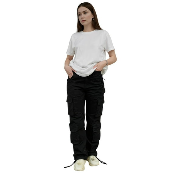 Women's High Waisted Cargo Pants - Baggy Y2K Wide Leg Pants with Pockets, Warm Thermal Streetwear for Winter Christmas New Year Outfits