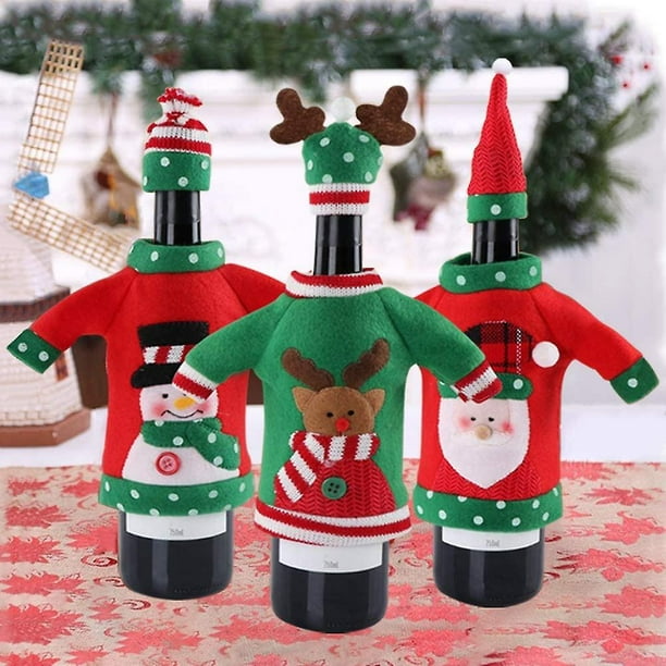 Decoración de botella de Navidad, cubierta de botella de vino de suéter de Navidad feo, vestido de botella de reno de Santa y muñeco de nieve con sombrero para Navidad y fiesta de año nuevo De Kuyhfg Bienvenido a Kuyhfg