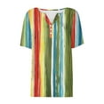thumbnail image 4 of Raeneomay Button Down Shirts Loose Summer Tops for Women Women's Striped Printed Short Sleeved V-Neck Button Top Short Sleeved V-Neck Top/Shirt, 4 of 5