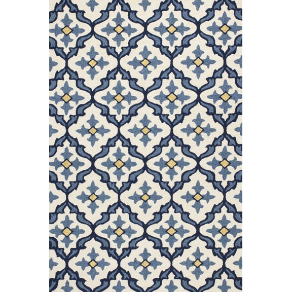 8'  Ivory Blue Hand Hooked UV Treated Coastal Reef Round Indoor Outdoor Area Rug