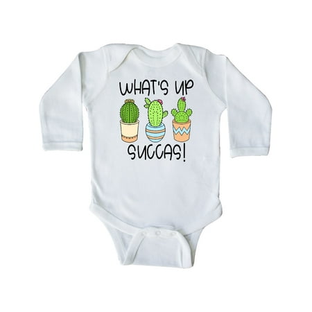 

Inktastic What s Up Succas Funny Cacti Plants Gift Baby Boy or Baby Girl Long Sleeve Bodysuit