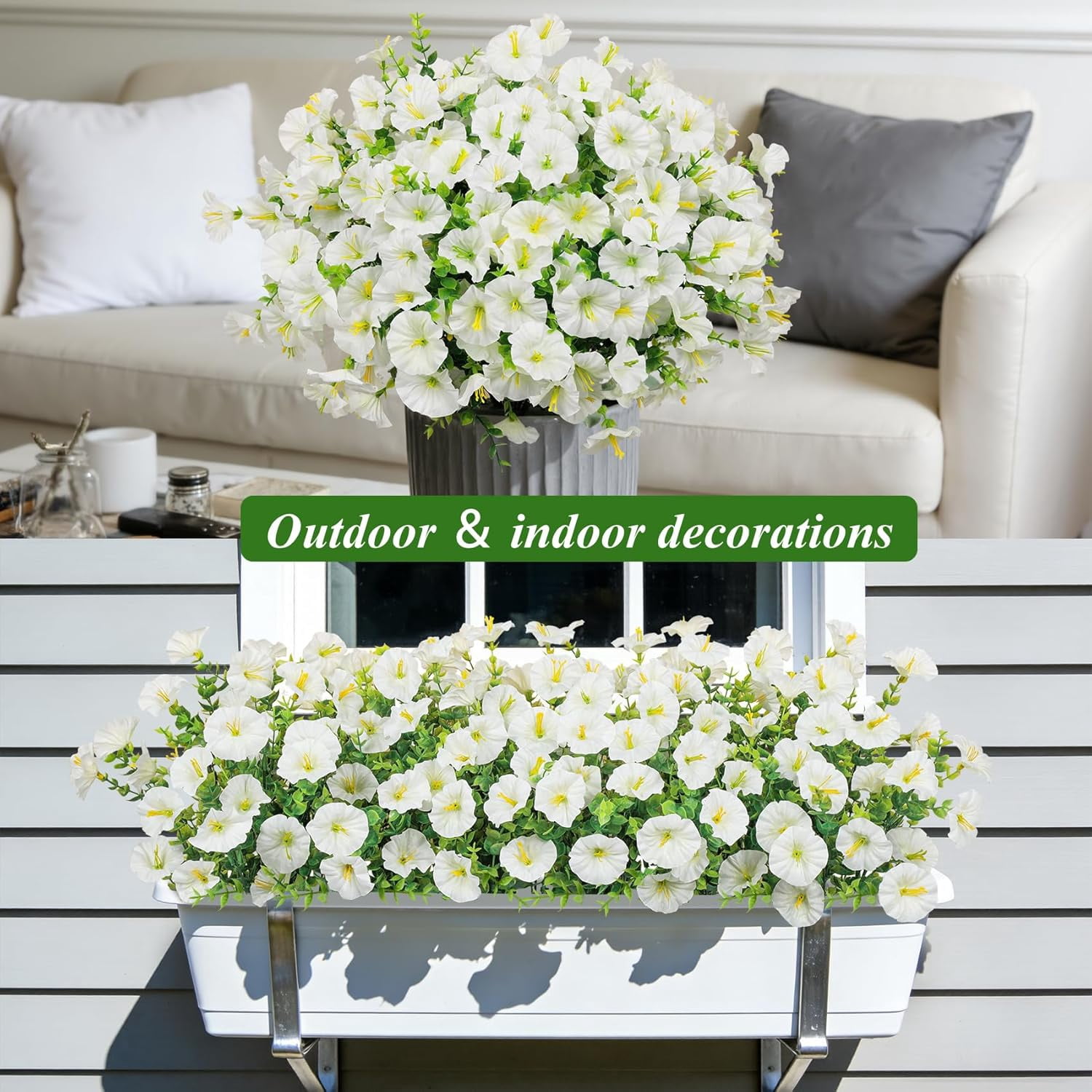 12PCS Outdoor Artificial Flowers, UV Resistant No Fade Faux Greenery, Spring Summer Decoration for Garden Porch Yard Home Cemetery Decor